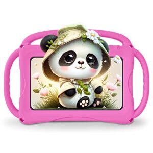 juninke 2023 new 7 inch tablet for kids - android 11.0, 2+32gb, anti-drop design, parental controls & silicone kids tablet case with three grips (pink)