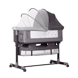 yadaqe baby bassinet, baby basinet bedside sleeper, easy to fold portable crib side bassinet 2023new style girl/boy bassinets (gray)