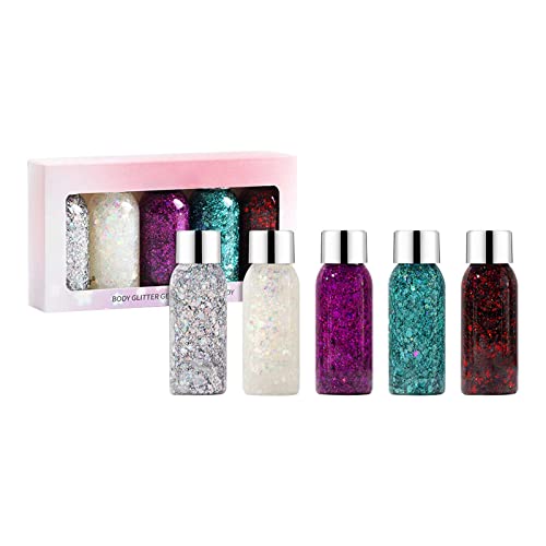 Colour Body Glitter Gel Scale Set Sequins Skin Long Lasting Sparkling Eyeshadow Lip Nail Hair Painting Glitter Decorate Art Festival Party Make Up Powder Set Glitter Eye Makeup