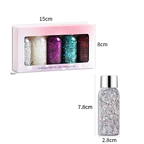 Colour Body Glitter Gel Scale Set Sequins Skin Long Lasting Sparkling Eyeshadow Lip Nail Hair Painting Glitter Decorate Art Festival Party Make Up Powder Set Glitter Eye Makeup