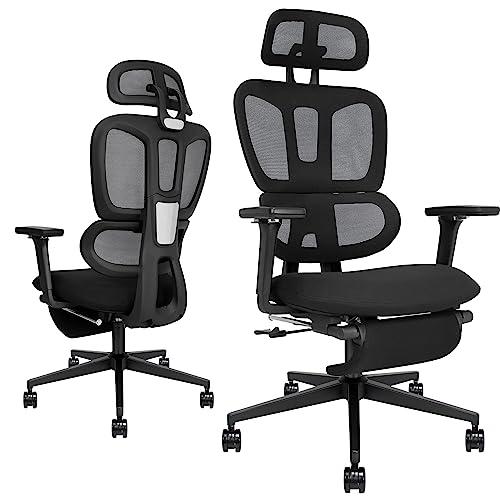 Ergonomic Mesh Office Chair with Retractable Footrest - High Back Computer Chair, Lumbar Support, 4D Adjustable Armrest and Headrest, Durable Base - Multifunctional Home Office Desk Chair for Adults