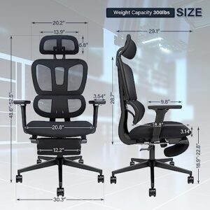 Ergonomic Mesh Office Chair with Retractable Footrest - High Back Computer Chair, Lumbar Support, 4D Adjustable Armrest and Headrest, Durable Base - Multifunctional Home Office Desk Chair for Adults