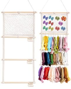 maiqufa headband holder hair bows organizer for girls, wall mounted hanger with 40 hooks, large capacity baby hair accessory organizer for toddler girls room and nursery décor