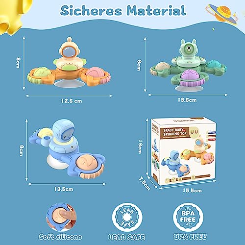 Saeifin 3Pcs Suction Cup Spinner Toy for Baby, Spinners for 2 Year Old Boy Girl, Plane Travel Toddler Sensory Toy, Birthday Gift for 18 Month, Window Toys for Infant