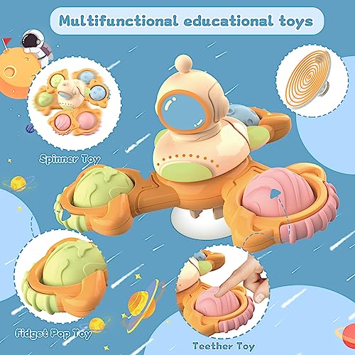 Saeifin 3Pcs Suction Cup Spinner Toy for Baby, Spinners for 2 Year Old Boy Girl, Plane Travel Toddler Sensory Toy, Birthday Gift for 18 Month, Window Toys for Infant