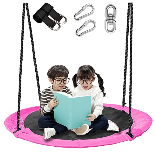 43” 700lbs Saucer Tree Swing,All-Weather Resistant Textilene Swing,360 Degree Spin,w/ 1 Swivel,2 Adjustable Ropes&Long Straps,Easy to Install,Comfortable for Kids Backyard,Playground (Pink)