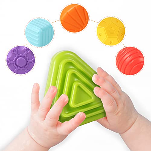 Aprilwolf Montessori Toys for 1 Year Old, Storage Cube Bin & 6 Sensory Shape Blocks, Baby Toys 6-12-18 Months, Developmental Toys, Fine Motor Skills, Infant Birthday Gifts Toddler Boy Girl Age 1 2 3