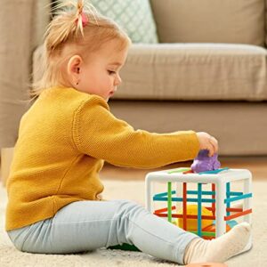 Aprilwolf Montessori Toys for 1 Year Old, Storage Cube Bin & 6 Sensory Shape Blocks, Baby Toys 6-12-18 Months, Developmental Toys, Fine Motor Skills, Infant Birthday Gifts Toddler Boy Girl Age 1 2 3