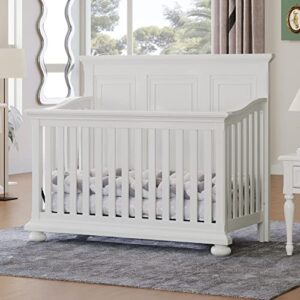 pvillez farmhouse style 4-in-1 convertible crib, full size convertible crib, converts from baby crib to toddler bed, daybed and full-size bed, 3 mattress height settings (white)