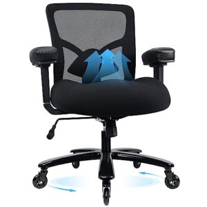 big and tall office chair 400lbs - ergonomic mesh executive desk chair, heavy duty computer chair-wide thick seat cushion, metal base, adjustable lumbar support, rubber blade wheels, 4d armrests