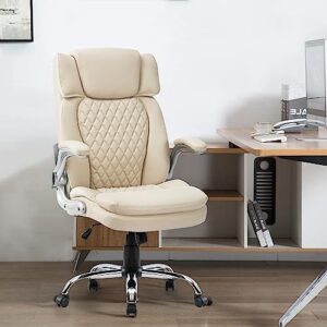 homyedamic high back office chair with adjustable arms, pu leather computer executive chairs big tall swivel ergonomic adjustable tilt angle, wide thick seat, design for back pain(beige)