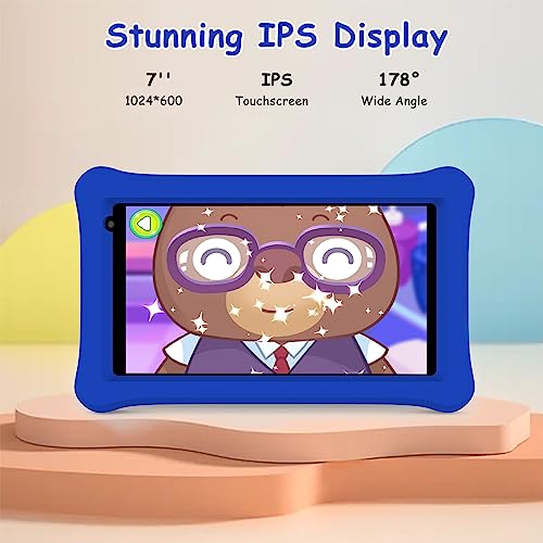 YQSAVIOR Kids Tablet 7 inch, Android 11 Tablet for Kids, 16GB Toddler Tablet with Bluetooth, IPS Screen, Parental Control, Kids Software PreInstalled, Dual Camera Shockproof Case for Education (Blue)