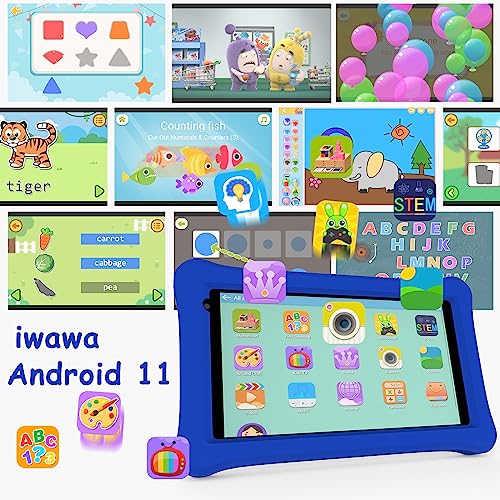 YQSAVIOR Kids Tablet 7 inch, Android 11 Tablet for Kids, 16GB Toddler Tablet with Bluetooth, IPS Screen, Parental Control, Kids Software PreInstalled, Dual Camera Shockproof Case for Education (Blue)