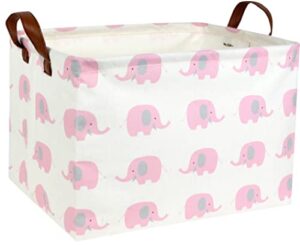 ddbasket elephant baby basket pink nursery basket girl baby storage basket rectangular cute kids toy storage bin organizer book shelf basket flamingo room decor(pink elephant)