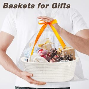 Pro Goleem Small Woven Basket with Gift Bags and Ribbons Durable Baskets for Gifts Empty Small Rope Basket for Storage 12"X 8" X 5" Baby Toy Basket with Handles,White