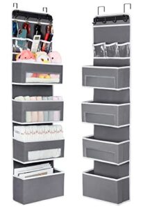 over the door organizer, nursery door organizer hanging with 4 large capacity pockets and clear windows, behind the door storage organizer with 3 pvc pockets for cosmetics, baby toys, diaper, clothes