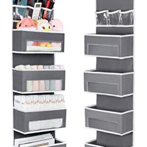Over the Door Organizer, Nursery Door Organizer Hanging with 4 Large Capacity Pockets and Clear Windows, Behind the Door Storage Organizer with 3 PVC Pockets for Cosmetics, Baby Toys, Diaper, Clothes