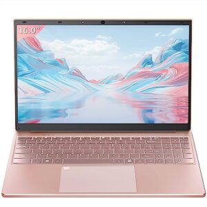 【win 11 pro/office 2019】16 inch laptop narrow bezels fhd (1920*1200) ips display, high performance celeron n5105 cpu, 16gb ram, 256gb ssd, with full size numeric backlit kb, rose gold (16g+256g ssd)