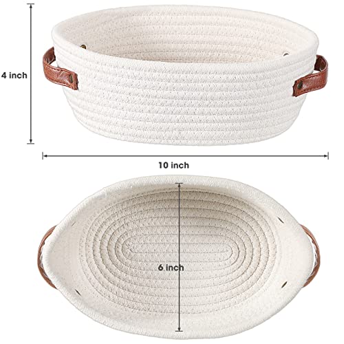 Geetery 4 Pcs Small Woven Basket Mini Cotton Rope Storage Basket with Handle Home Storage Basket for Organizing Cat Dog Toys Bin Cute Gift Baskets Empty for Nursery Room Kids Room