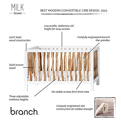 Milk Street Baby 4 in 1 Convertible Baby Crib | Converts to Toddler Bed, Daybed and Full-Size Bed, Fits Standard Full-Size Crib Mattress, 100% Solid Wood, White & Natural