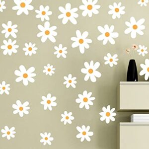 runtoo white daisy flower wall art stickers boho floral wall decals for nursery living room girls bedroom wall decor