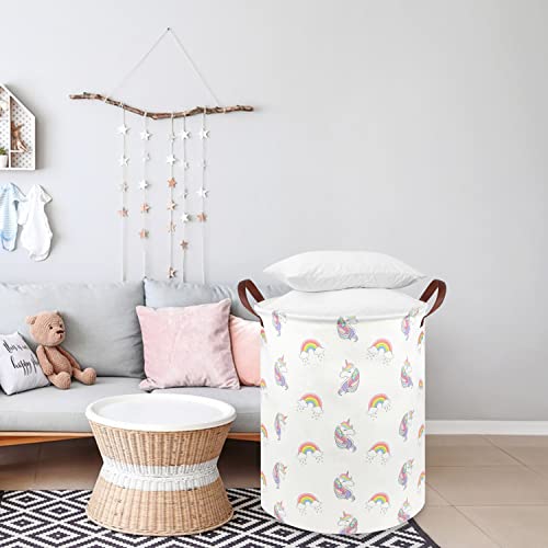 FXOCSHE Large Storage Basket,Unicorn Laundry Basket for Girls Hamper,Collapsible Canvas Waterproof for Girls Unicorn Room Decor,Kids Bedroom Nursery Playroom hamper,Gift Baskets,Toy Box(Unicorn decor)