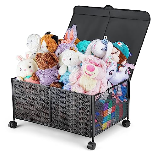 Toy Organizers and Storage, Foldable Kids Toy Chests & Storage, 23.62'' x 16.53'' x 12.6'' Tonies Box Carrying Case, Kids Toy Storage Organizer with 360°C Wheels, Collapsible Metal Toy Storage Box