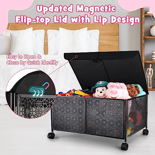 Toy Organizers and Storage, Foldable Kids Toy Chests & Storage, 23.62'' x 16.53'' x 12.6'' Tonies Box Carrying Case, Kids Toy Storage Organizer with 360°C Wheels, Collapsible Metal Toy Storage Box