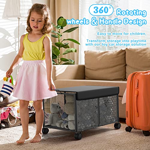BSSOYAMM Toy Box Storage with Wheels, Toy Chest Storage Organizer with Lid, Collapsible Sturdy Metal Toy Bins for Kids, 90L Toy Storage for Nursery, Playroom, Bedroom