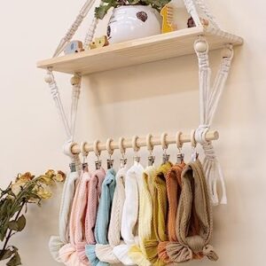 POVETIRE Macrame Hanging Shelves for Nursery for Nursery,Boho Baby Headband Holder Organizer Rope Decor Wall Hanging Decor for Toddler Girls Room