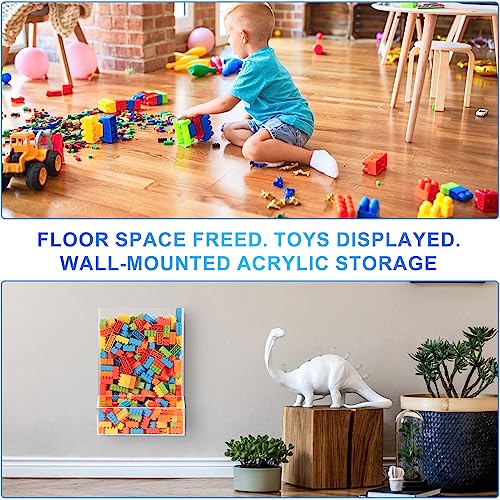 BSSOYAMM Acrylic Wall Toy Dispenser, Self Adhesive Wall Toy Organizer for Kids, Clear Storage Bin for Playroom, No Drilling Toy Storage Wall Mounted for Cars, Blocks,Trains, Darts, Snacks, Balls