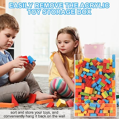 BSSOYAMM Acrylic Wall Toy Dispenser, Self Adhesive Wall Toy Organizer for Kids, Clear Storage Bin for Playroom, No Drilling Toy Storage Wall Mounted for Cars, Blocks,Trains, Darts, Snacks, Balls