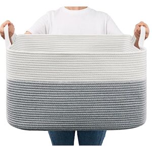 goodpick large toy storage basket, 65l grey cotton rope basket toy storage bin for baby, kids, woven storage basket with handle for laundry, living room, nursery, bedroom, 21.6" x 14.9" x 11.8"