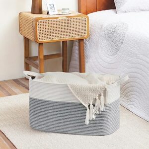 Goodpick Large Toy Storage Basket, 65L Grey Cotton Rope Basket Toy Storage Bin for Baby, Kids, Woven Storage Basket with Handle for Laundry, Living Room, Nursery, Bedroom, 21.6" x 14.9" x 11.8"