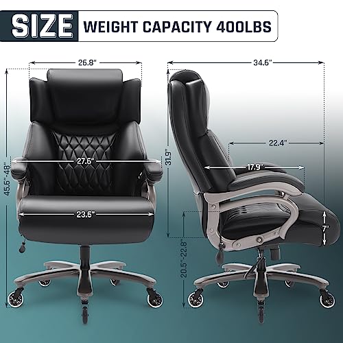 Big and Tall 400lbs Office Chair- Adjustable Lumbar Support Quiet Rubber Wheels Heavy Duty Metal Base, High Back Large Executive Computer Desk Chair, Thick Padded Ergonomic Chair for Office, Black