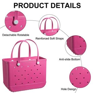 SKoosB Large Beach Bag, Waterproof Tote Bag for Women, Durable Rubber Beach Tote Bag, Portable Travel Handbag, Washable Beach Storage Basket for Beach Pool Sports(Rose Red)