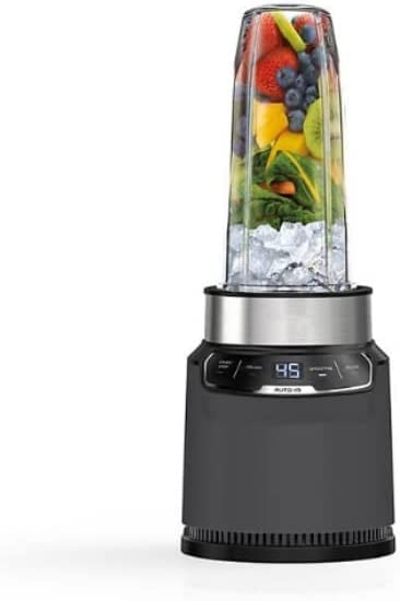 Ninja BN401-A Nutri Pro Compact Personal Blender, Auto-iQ Technology, 1100-Peak-Watts, for Frozen Drinks, Smoothies, Sauces & More, with (2) 32-oz. To-Go Cups & Spout Lids, Gray (2) 32-oz. To-Go Cups, Dark Gray)