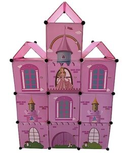 lilly's love cube castle childrens toy storage, dresser cabinet for stuffed animals and clothing, pink princess design