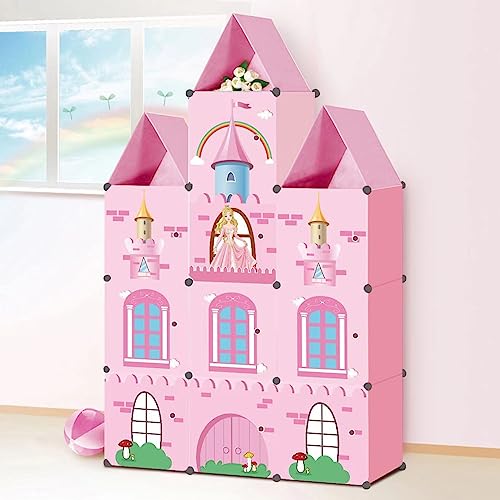 Lilly's Love Cube Castle Childrens Toy Storage, Dresser Cabinet for Stuffed Animals and Clothing, Pink Princess Design