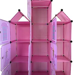 Lilly's Love Cube Castle Childrens Toy Storage, Dresser Cabinet for Stuffed Animals and Clothing, Pink Princess Design