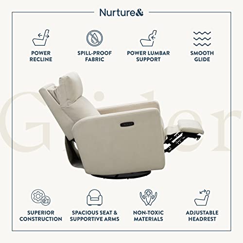 Nurture& The Glider Plus - Premium Nursery Power Recliner | Swivel Chair with Adjustable Head Support and Adjustable Lumbar Support | Built-in USB - The Ultimate Comfort for Nursing, Relaxing (Ivory)