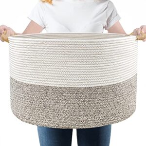 large woven nursery basket 21.7" x 13.8" rope woven bins with handles for baby cloth toys book storage, sturdy decorative storage baskets for organization, living room bathroom bedroom