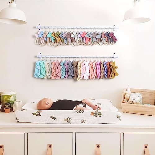 POVETIRE Headband Holder Organizer for Baby Girl,Adjustable Length Hanging Headband Organizer Nylon Bow Organizer Hair Accessories Storage Hanger for Closet Nursery Wall Decor