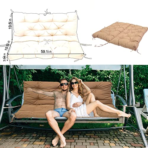 Mrzneaoch Porch Swing Cushion with Backrest and Ties 3 Seat Swing Cushion Replacement Thicken 4" Outdoor Swing Cushions for Outdoor Cushions for Patio Furniture (60 * 40 * 4 inch)