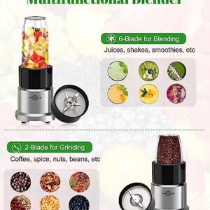 Personal Blender for Shakes and Smoothies, 6 Blades Bullet Blenders for Kitchen 850W, 17 Pieces Smoothie Blender with Grinder, 2 * 20oz To-Go Cups, Countertop Blender for Fruits, Protein Drinks, Ices