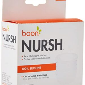 Boon NURSH Reusable Silicone Baby Bottles & NURSH Storage Buns (Pack of 3), Blue-White,3 Count (Pack of 1) & NURSH Reusable Silicone Replacement Pouch, 4 Ounce (Pack of 3)