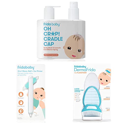 Frida Baby Oh Cr*p! Cradle Cap Flake Fixer Scalp Spray + Scalp Mask Duo & 3-in-1 Nose, Nail + Ear Picker by Frida Baby the Makers of NoseFrida the SnotSucker & The 3-Step Cradle Cap System