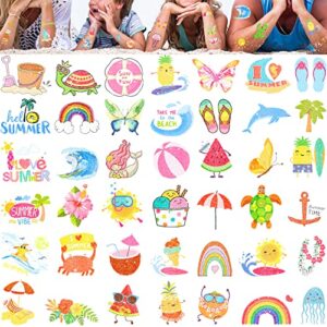 glitter summer tattoos temporary for kids hawaiian luau themed tattoos tropical beach waterproof tattoos stickers pool party favors decoration supplies for adults