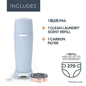 Diaper Genie Complete Diaper Pail (Blue) with Antimicrobial Odor Control, 1 Carbon Filter & Amazon Brand - Mama Bear Diaper Pail Refills Pails, 1080 Count (4 Packs of 270 Count)