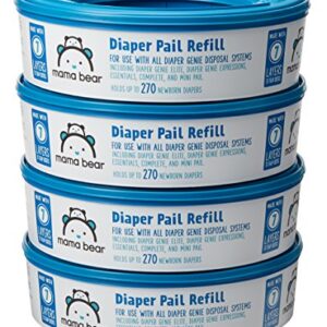 Diaper Genie Complete Diaper Pail (Blue) with Antimicrobial Odor Control, 1 Carbon Filter & Amazon Brand - Mama Bear Diaper Pail Refills Pails, 1080 Count (4 Packs of 270 Count)